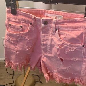 Pink Distressed Jean Shorts